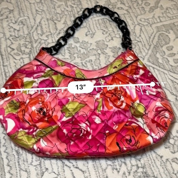 Vera Bradley EdithFloral Rose Pink Red Hobo Chain handle purse - Picture 9 of 10
